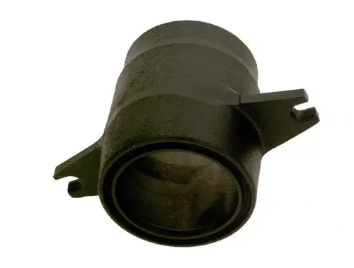 Schwarzer Abgasstutzen von Bosch, zylindrische Form mit seitlichen Halterungen. Ideal für Abgasanlagen.